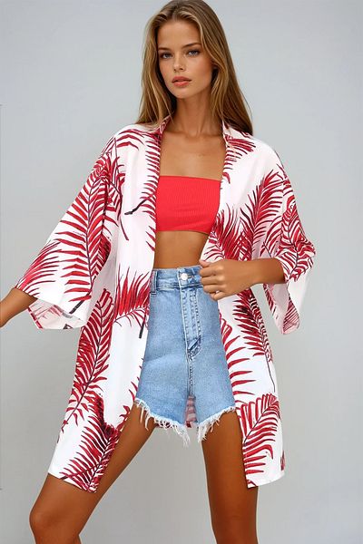 VAGGON Jachetă kimono roșie pentru femei