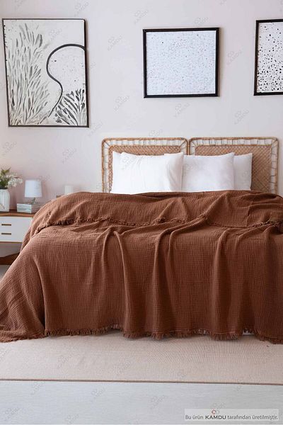 serelya 200X260 cm Luxury Muslin Bedspread - 100% Cotton, Stylish Design, Double