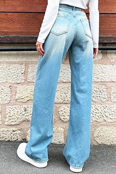 VAGGON Γυναικείο τζιν μπλε ψηλόμεσο φαρδύ πόδι