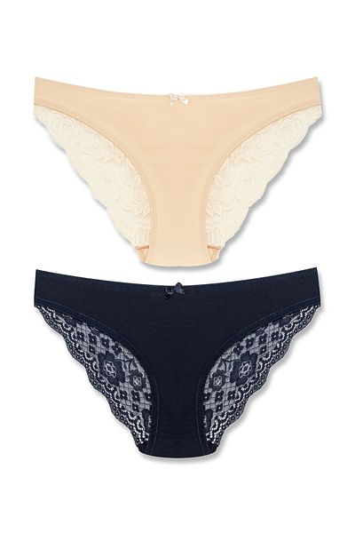 HNX 2 Pack Cotton Back Leg Lace Slip Women's Panties