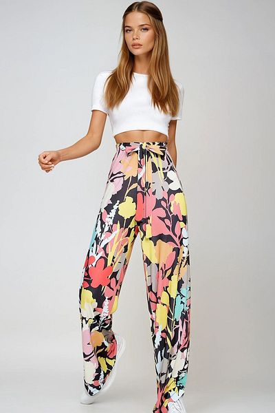 VAGGON Women's Multi Patterned Relaxed Fit Trousers