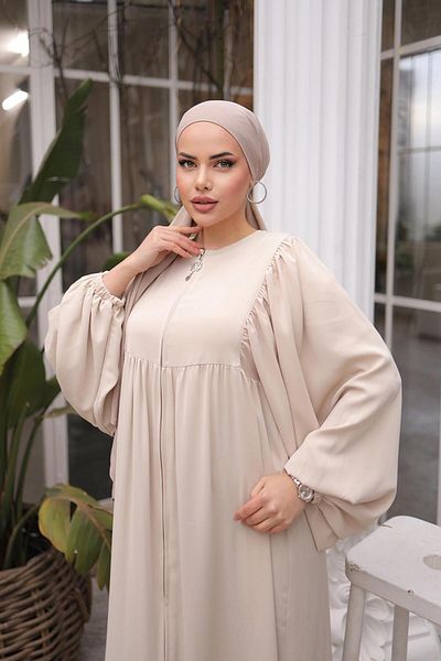 Nissra Ankanoor Beige Balloon Sleeve Oversize Ferace Anka 255031