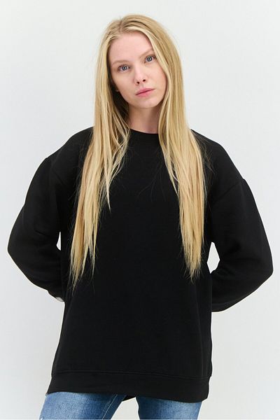 Juice Women Crew Neck Plain Sweatshirt, Black