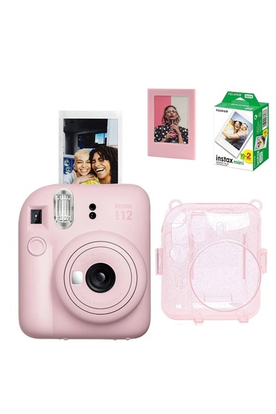 Fujifilm Instax Mini 12 Fotoğraf Makinesi-20li Film-simli Pleksi Kılıf Ve Fotoğraf Çerçevesi Seti 2 Pembe