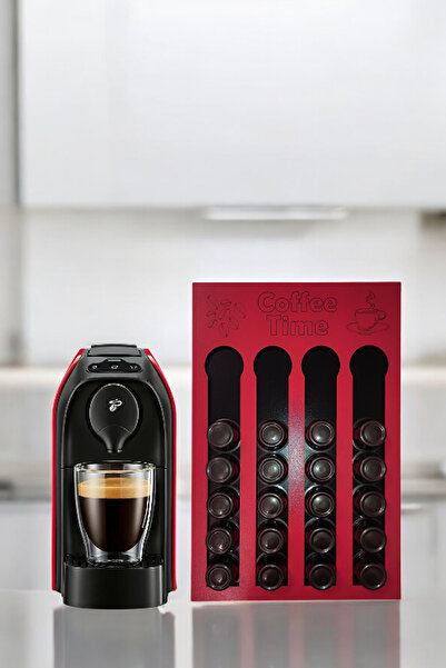 Tchibo Uyumlu Kapsül Kahve Tutucu Kırmızı Siyah Renk 24 Kapsül Kapasiteli Kapsül Standı Organizer