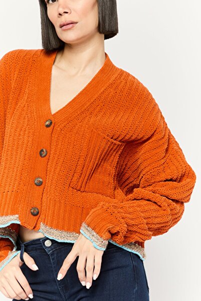 Diesel Women V-Neck Knitted Button Front Cardigan, Burnt Orange