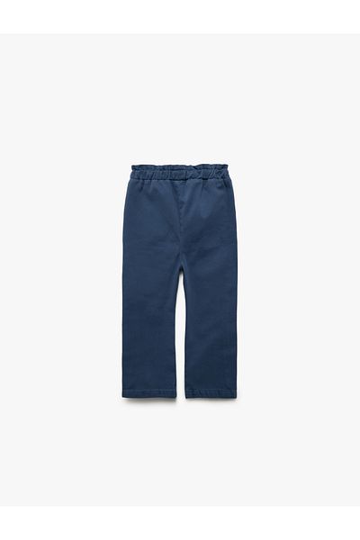 Koton Elastic Waist Pocket Detailed Cotton Blue Baby Girl Trousers 5Smg40029Aw