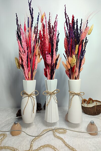 VASE SET OF 3 - VASE SET WITH ROPE DETAIL - SPECIAL DESIGN WHITE VASE SET