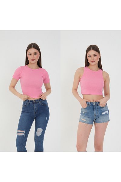 Wearflawless Συσκευασία με 2 κοντομάνικα και λουράκια ροζ μπλούζα