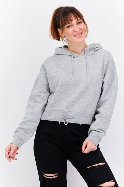 Juice Women Hoodie Plain Long Sleeves Sweatshirt, Grey