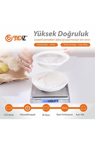 bydiz Hassas Terazi Professional Lcd Ekran Mutfak Ve Kuyumcu Epoksi Terazi Tartı - 500 Gr./0.01 Gr.