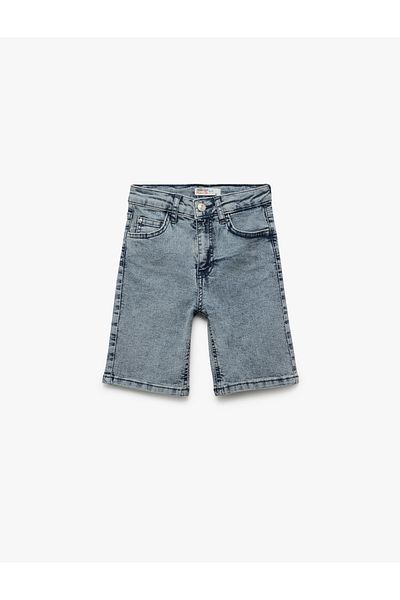 Koton Pantaloni scurți din denim din bumbac cu buzunar cu nasturi