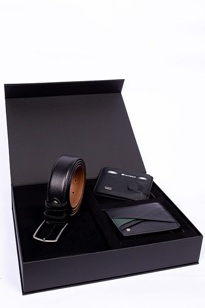 CENGİZ PAKEL Cengiz Pakel 100% Genuine Leather 3-Piece Wallet-Card Holder-Stoff Belt Set