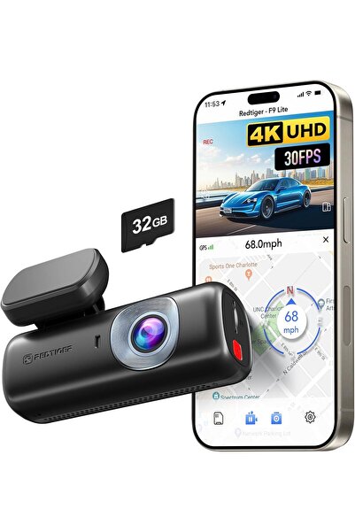 F9 Lite 4K Dash Kamera, WiFi, GPS, G Sensörlü, Gece Görüşü, Park Modu ve 32GB Hafıza Kartı