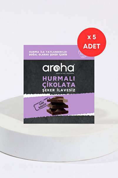 AROHA %60 Kakao Hurmalı Bitter Çikolata Şeker Ilavesiz 5'li Paket (45 G X 5 Adet)