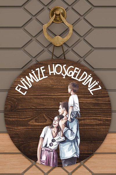 Rugmood Modern Door Ornament Wooden Back Top Children Family Outdoor Door Ornament
