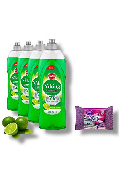 Viking Elde Bulaşık Yıkama Deterjanı Misket Limonu 4 Adet + Magic Sünger