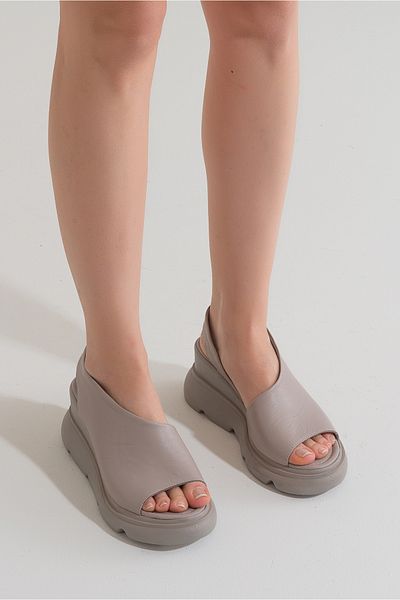 PASSAGE SHOES Genuine Leather Women's Sandals - Wedge Heel, 6211 Model, Ice Gray
