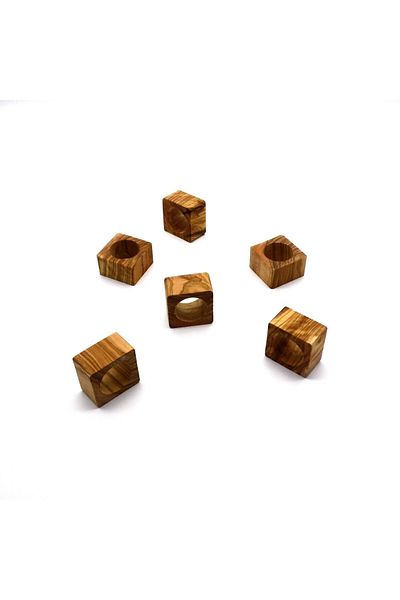 Wood Provence Дървени квадратни пръстени за салфетки, 6 броя - 100% маслиново дърво