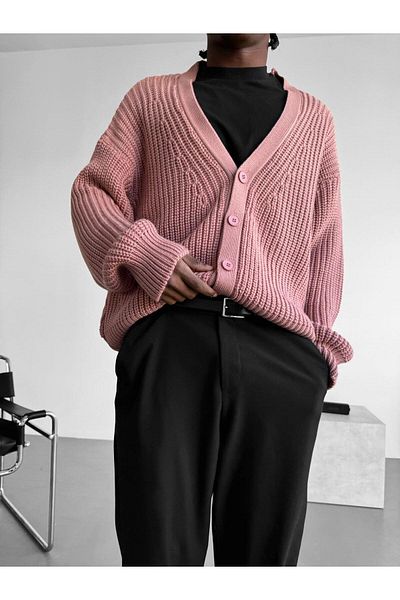 elkumoda Ζακέτα πλεκτής με βαμβακερό σχέδιο - Κομψή ζακέτα με λεπτομέρεια σε γιακά και κουμπιά σάλι