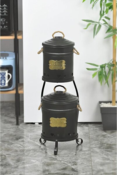 TOPTANFONİ 2 Katlı Metal Sebzelik Metal Plakalı Siyah