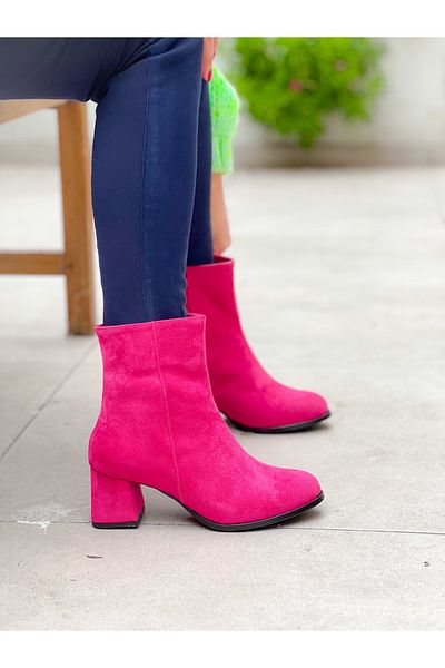 irmona Μπότες Feli Fuchsia με χοντρό τακούνι από δέρμα αγελάδας