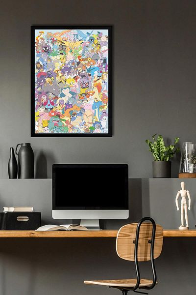 Saturn Pokemon Framed Painting - All Pokemon Cartoon Poster Painting