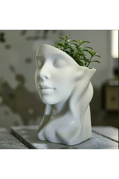 3DLAYERCRAFT Dekoratif Kadın Yüzü Saksı 19 cm Hediyelik Dekor