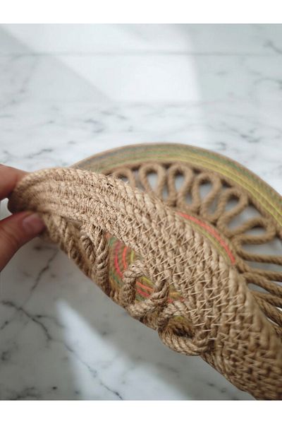 CollessiaHome 23 cm - 2 Pieces Organic Jute Trivet Colored Straw Rope Pot Mat