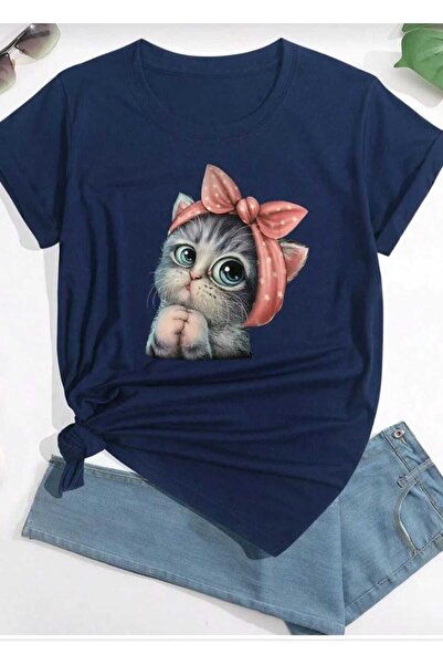 KOZİA OUTDOORS tricou unisex oversize cu decolteu o cu imprimeu de pisici drăguț