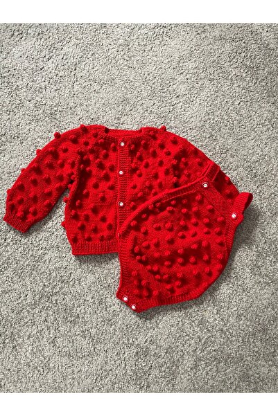 NEVALİN El Örgüsü Popcorn Detaylı Hırka Tulum İkili Takım