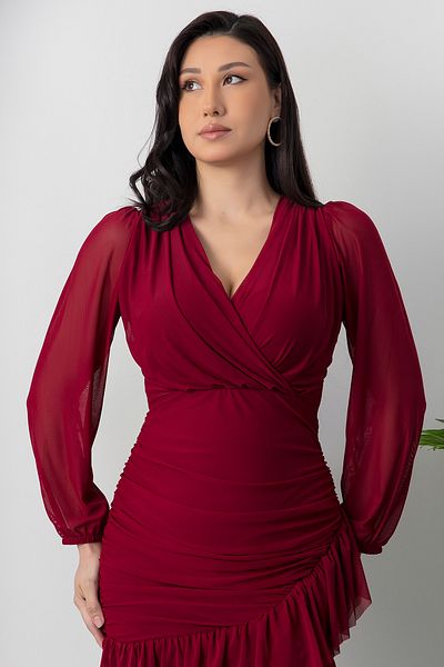 PULLIMM Rochie scurtă din tul cu decolteu dublu 10006