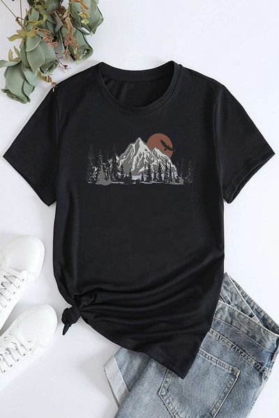 uyguntarz Μπλουζάκι από βαμβακερό τοπίο με στάμπα Oversize