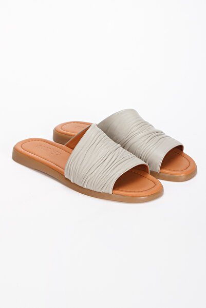 PASSAGE SHOES 6309 Модель жіночі повсякденні капці - натуральна шкіра, СІРИЙ