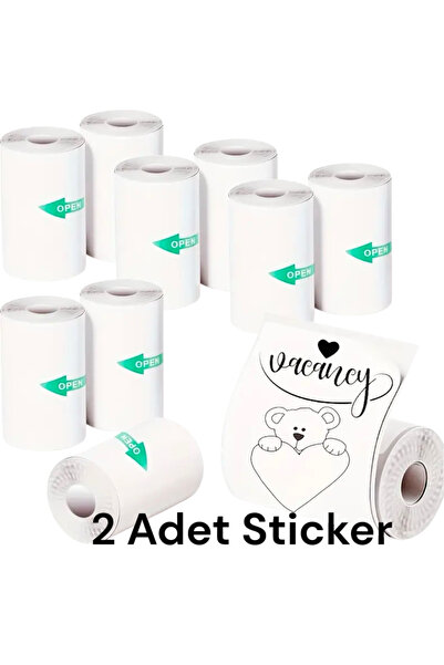 NorthAK 2 Adet Mini Yazıcı Rulosu Sticker Beyaz Yapışkanlı - Mini Yazıcı Rulo...