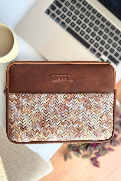 worken 11 Inch Galaxy Lenovo Tablet Case - Pattern Printed, Impact Protection, Vegan Leather Tan