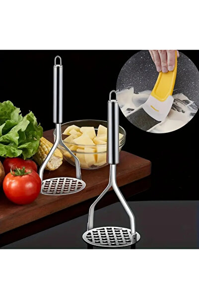 RED KİTCHEN Paslanmaz Çelik Patates Ezici Ve Pratik Mutfak Kazıyıcı Seti