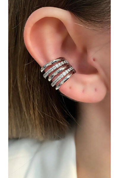 FASHİON JEWELRY Çelik Kıkırdak Zirkon Taşlı Küpe 5 Halka Şeklinde