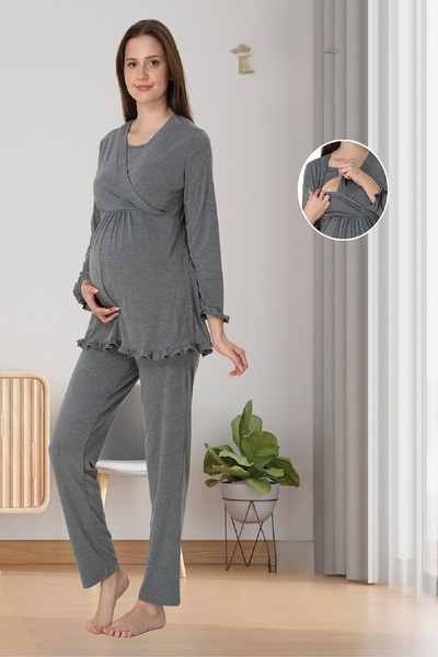 Puerpera Effortt Gizli Emzirme Özellikli Hamile Lohusa Pijama Takımı 4042