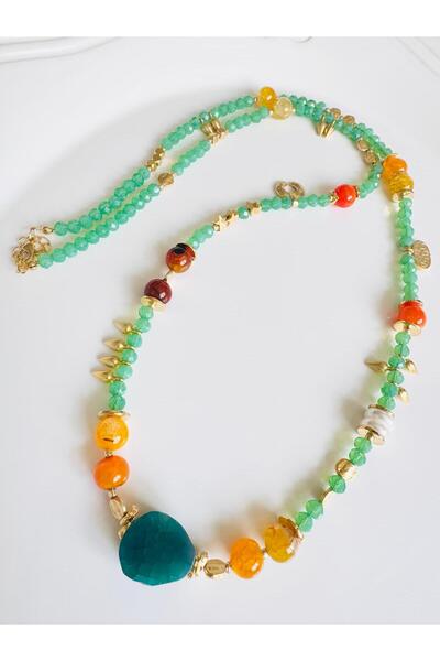 DEVİ fashion Uzun  Doğal Taş Tasarım Kolye 88 cm