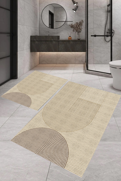 ROVİGO HOME Rovigo Home Digital Printing Modern Bathroom Carpet Double Bath M...
