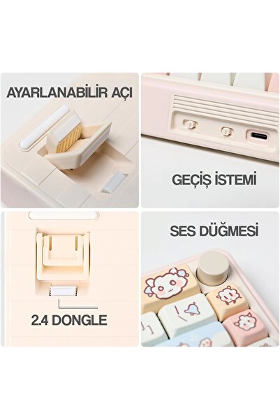 CIDOO ABM067 Nebula Esports RGB Mekanik 3 Mode Kablosuz Klavye (PEMBE)