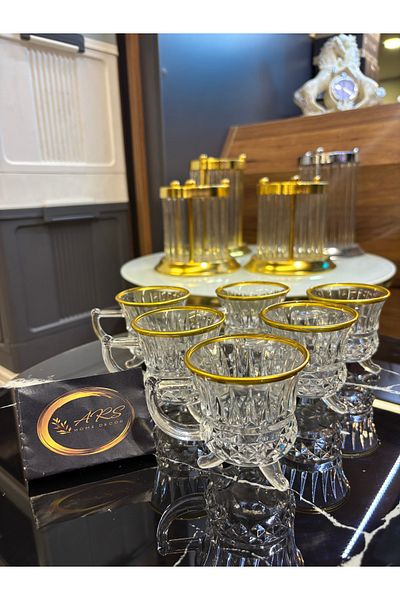 ARS COLLECTION Loretta Handled Coffee Glass with Gilded Gold Detail, Teacup, Gift, Presentation, Modern