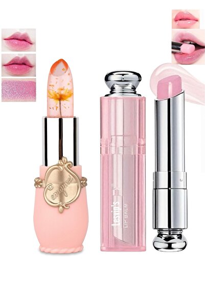 Lesvip's Çiçekli Ruj ve Ultra Nemlendirici lip Balm uzun süre Kalıcı Nemlendirici ve Parlatıcı 2'li Set