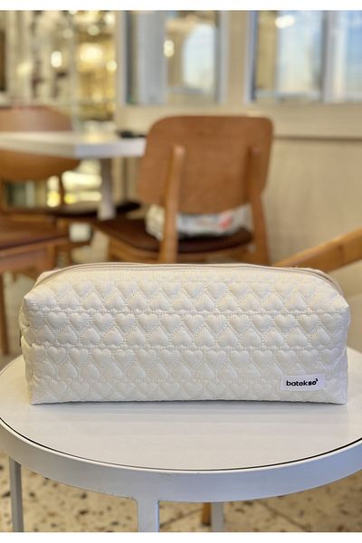 Batekso Light Cream Heart Embroidered Travel Case for Hair Styler - XL Size