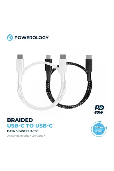 Powerology 60W C-C 30Cm V2.0 Cables For iPhone - White