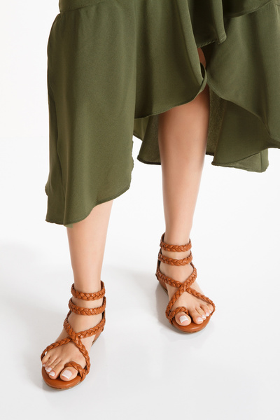 PASSAGE SHOES Genuine Leather Women's Sandals - Knitted Detail, Model 6310 Taba