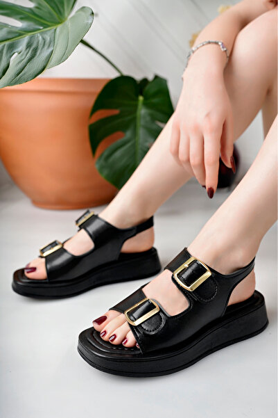 RoseVeno Wedge Heeled Double Strap Women's Sandals with Elastic Back Buckle