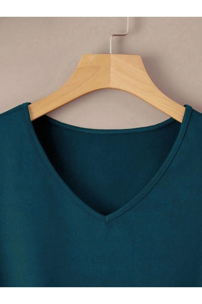 Boi Дамска базова памучна тениска с V-образно деколте, къс ръкав, дишаща, с р...