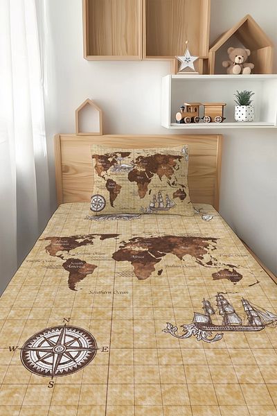 Şen Dekorasyon World Map 4 Seasons Children's Pique Set